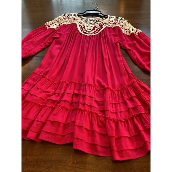 Umgee Bohemian Dress Fuchsia Boho Peasant Crocheted Tiered Sundress Sz Small NWT - Picture 6 of 11